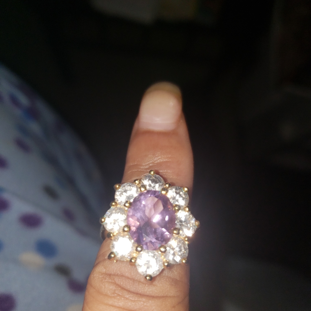 Suzanne Somers cz trillion  clear and lavender cluster ring sz 6